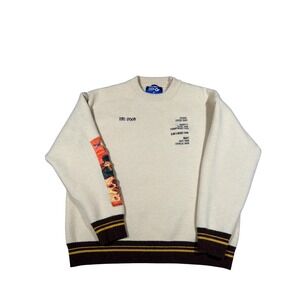 Aelfric Eden Van Gogh Cream Knit Sweater Art Brown Trim Size L